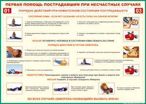 Таблица "Порядок действий при коматозном состоянии пострадавшего" (100х140 сантиметров, винил) - fgospostavki.ru - Ейск