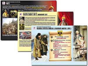 Комплект таблиц по истории "История России XVI - XVIII вв." раздаточные (цветные, ламинированные, А4, 10 штук) - fgospostavki.ru - Ейск