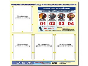 Стенд информационный "Основы безопасности жизнедеятельности" (80*75, 4 кармана) - fgospostavki.ru - Ейск
