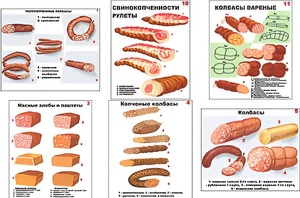 Плакаты ПРОФТЕХ "Ассортимент колбасной и мясной продукции" (11 пл, винил, 70х100) - fgospostavki.ru - Ейск